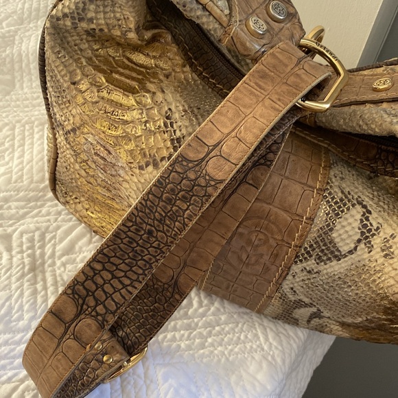 Marino Orlandi Genuine Leather Handbag Faux Embossed Alligator Crocodile - Picture 3 of 13